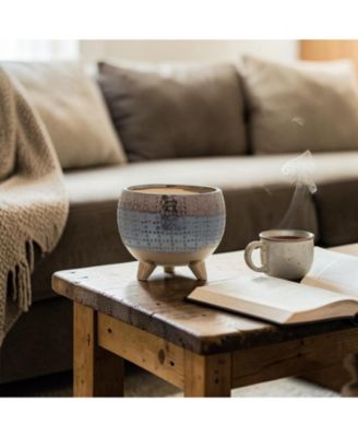 Dotted Ceramic Planter With Pewter Accent 5.25"h