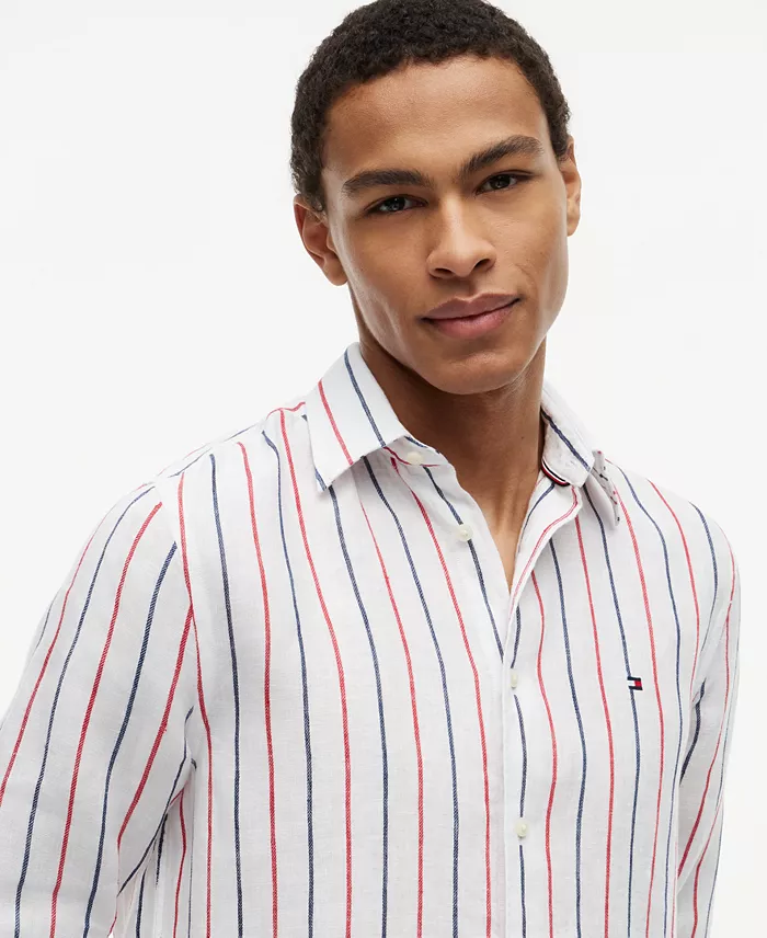 Men's Linen Textured Stripe Shirt - thumbnail 3