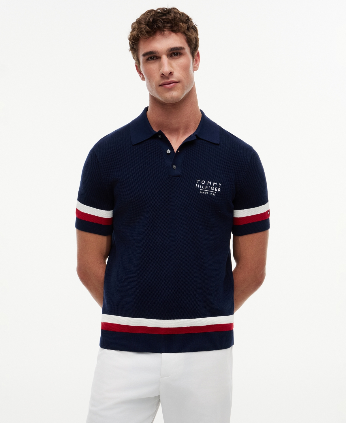 Tommy Hilfiger Men's Short-Sleeve Polo Sweater - Carbon Navy