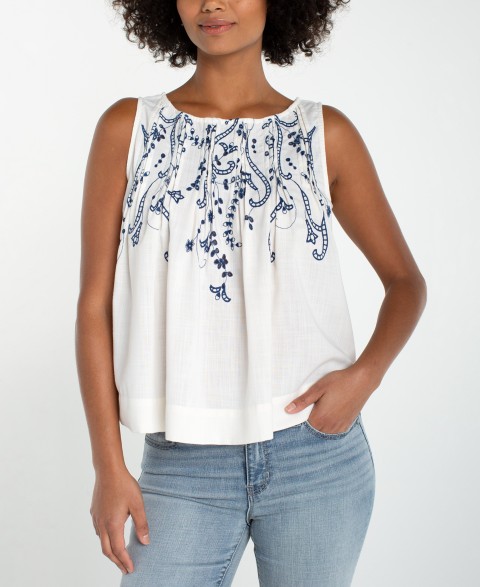 Женские Liverpool Los Angeles Petite Boat Neck Embroidered Blouse