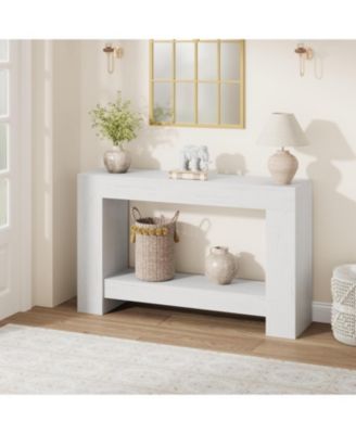 Farmhouse 2 Tier Entryway Console Table, Long White Sofa Table with Open Storage for Entrance or Living Room