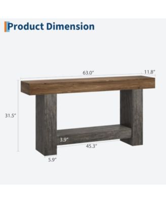 63'' Farmhouse 2-Tier Entryway Console Table with Open Storage - Long Sofa Accent Table for Entrance, Living Room