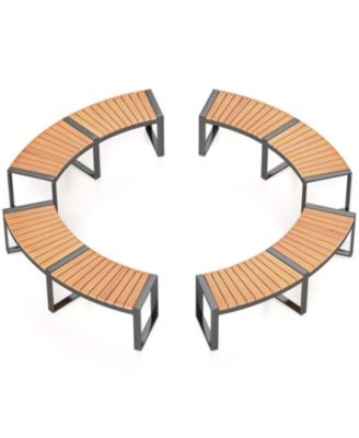 Curved Acacia Wood Patio Bench with Slatted Seat and Metal Legs