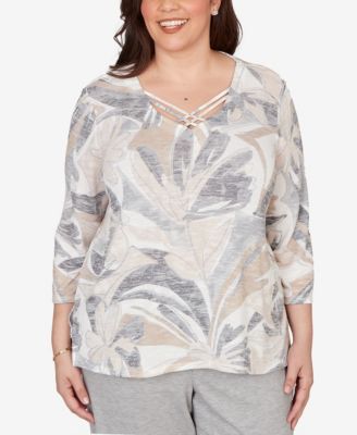 Plus Size Comfort & Joy Leaf Print Crossover V-Neck Top