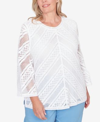 Plus Size St. Augustine Chevron Crochet Crewneck Top
