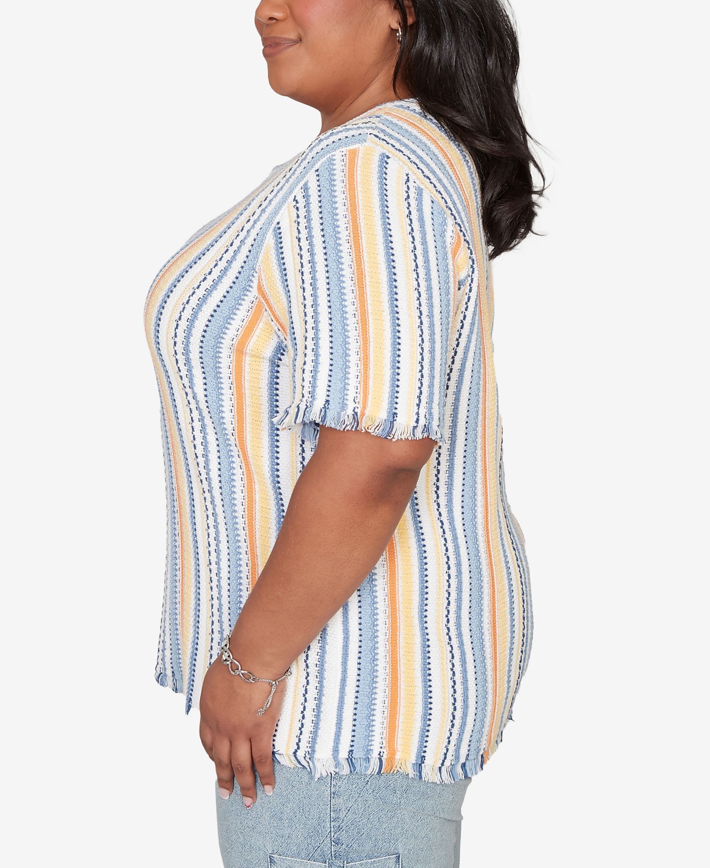 Женская футболка Alfred Dunner Plus Size Out of the Blue Textured Fringe Stripe, цвет: Синий разноцветный — фото 4