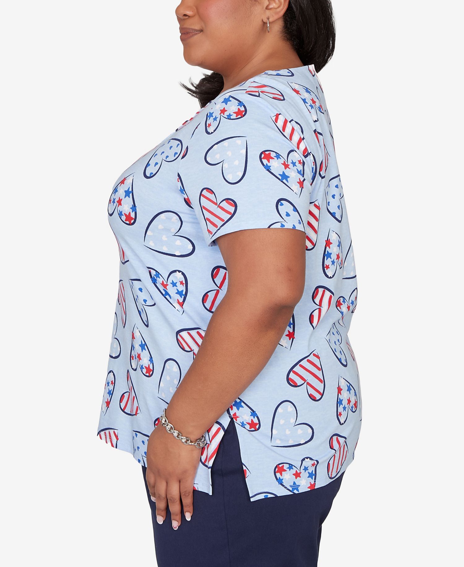 Plus Size Lady Liberty American Flag Hearts Printed T-Shirt