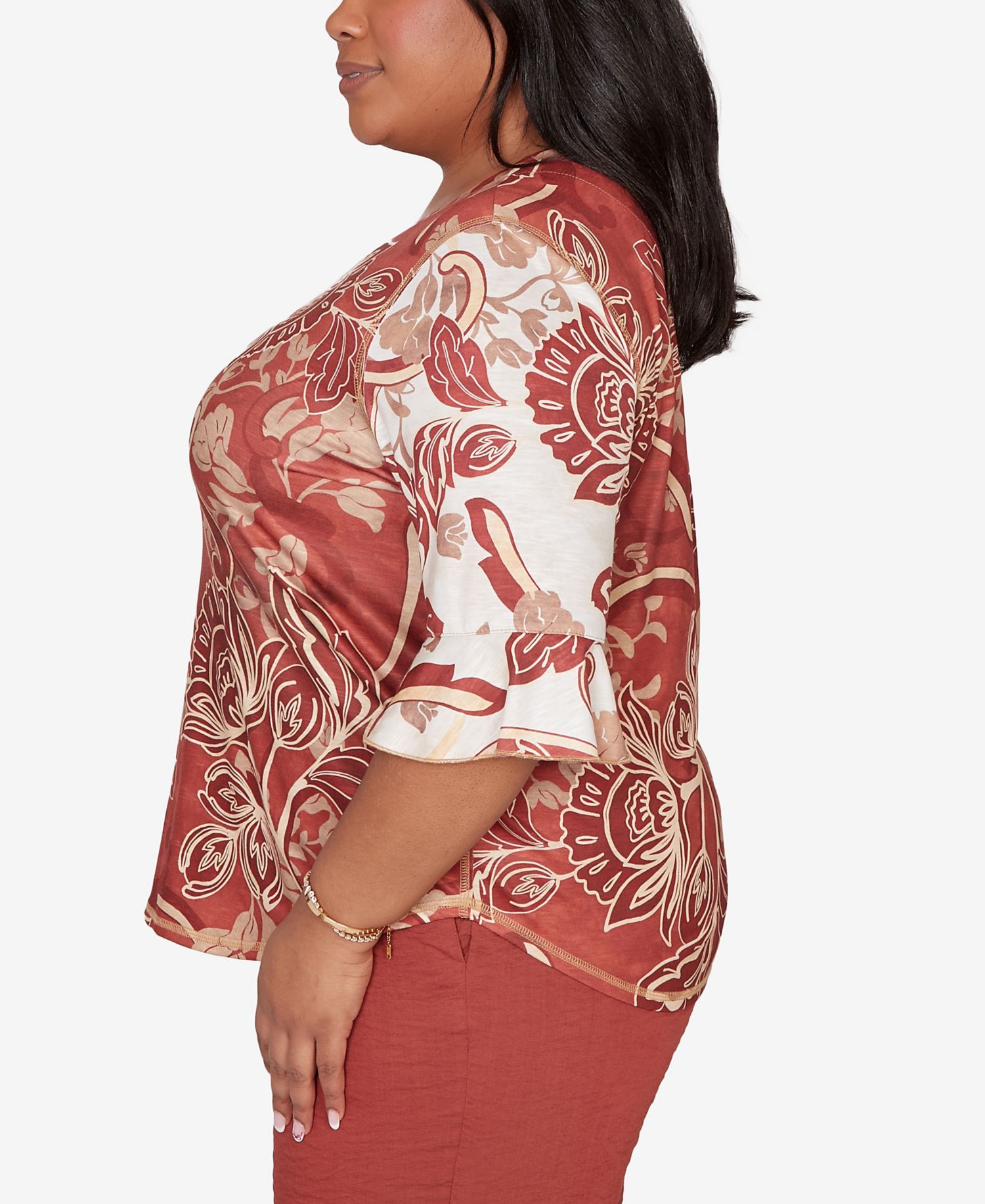 Plus Size Spice Market Spliced Colors Scroll Print Top