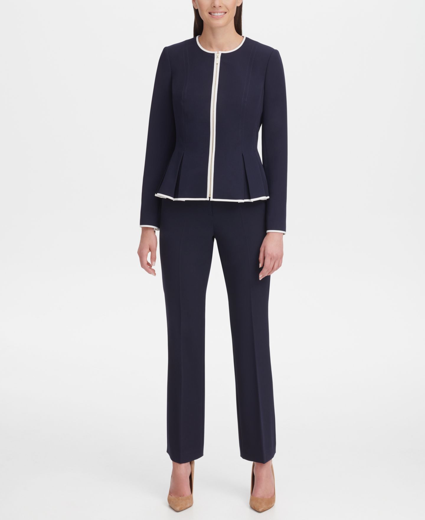 Женская куртка Tommy Hilfiger Zip-Front Peplum, цвет: Тёмно-синий / Слоновая кость — фото 2