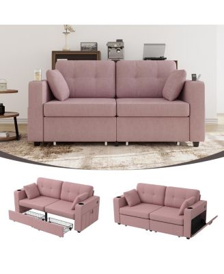  Modern 3-Seat Chenille Sofa with  USB and Storage