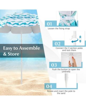 4-Piece Beach Umbrella Set with Two Foldable Chairs UPF 50+ Canopy and Picnic Blanket