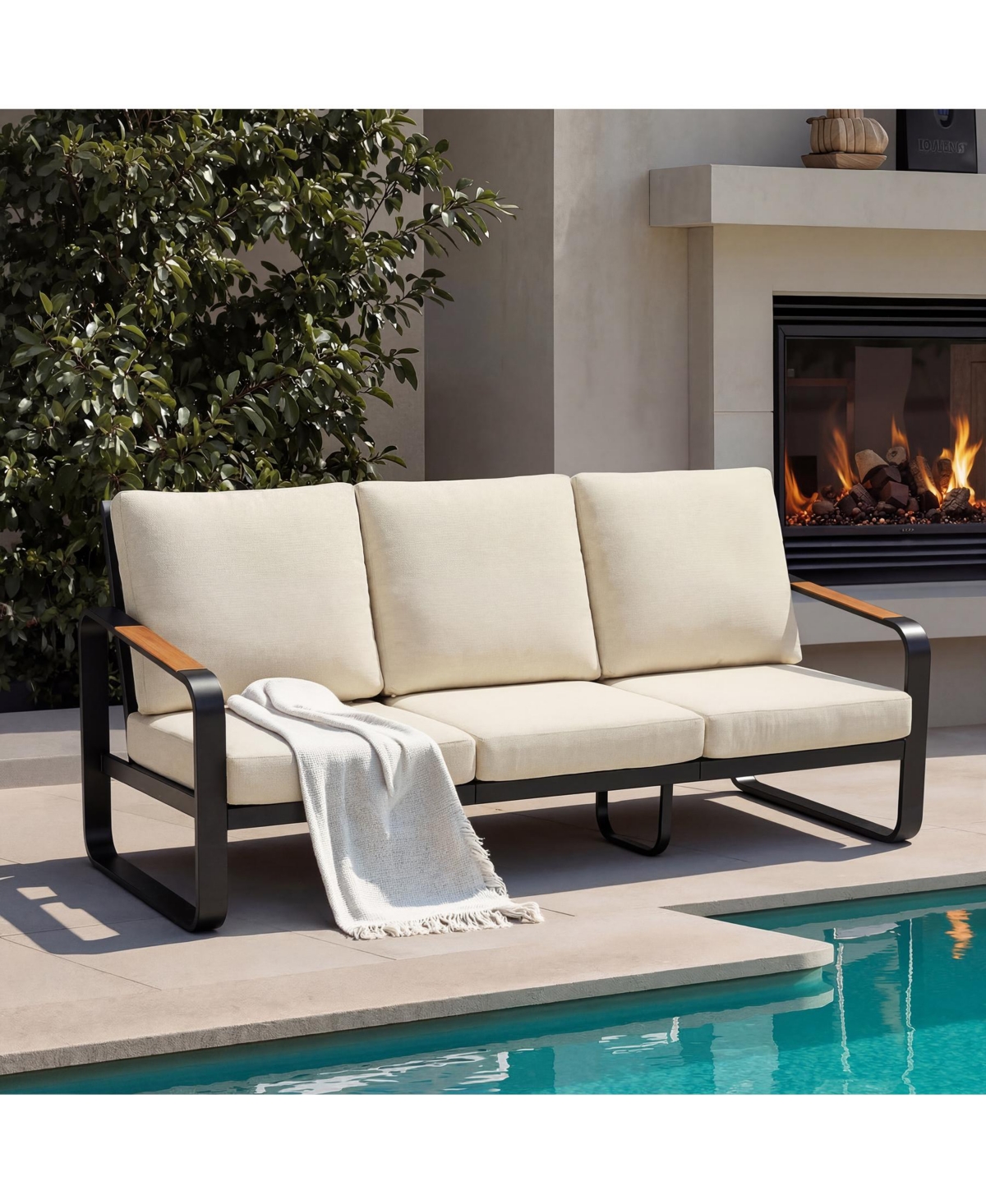 Tribesigns 78.7" Outdoor Patio Sofa with Removable Cushions and Metal Frame Couch