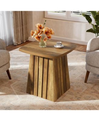 Wood Square Side Table, Brown Farmhouse End Table for Living Room, 22" Compact Nightstand with Sturdy Top