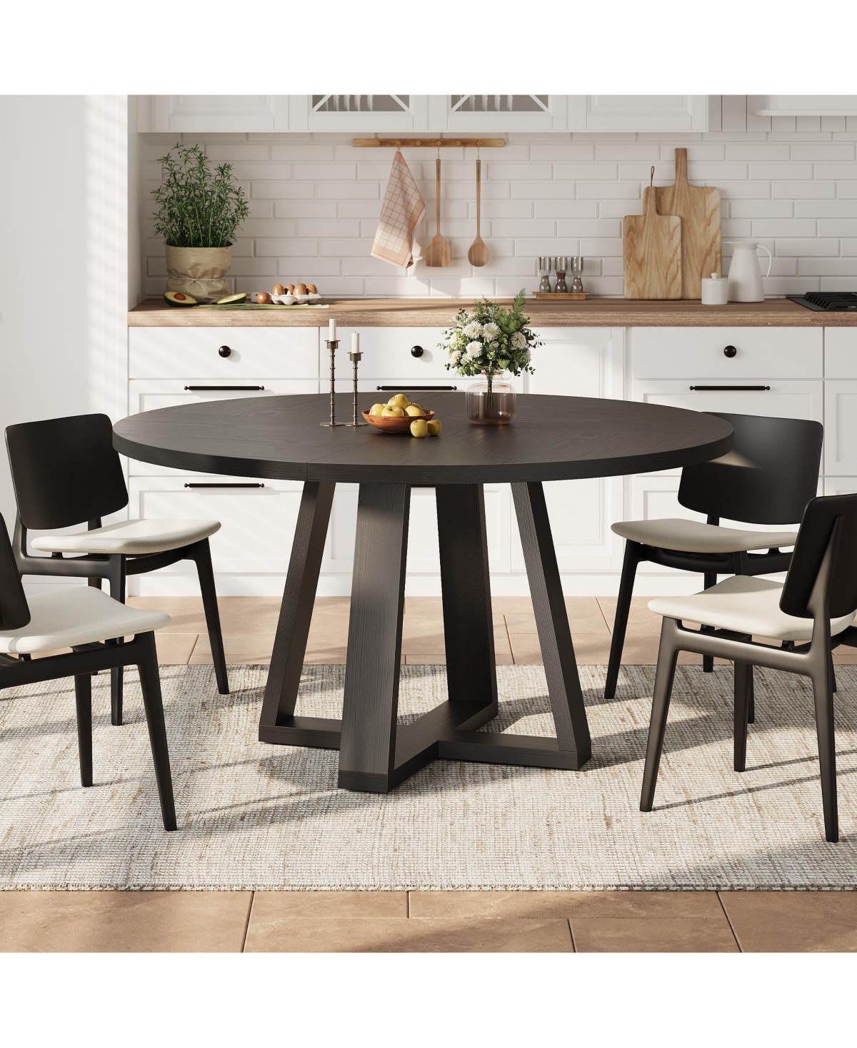 Homfan Round Dining Table for 4-6, 47" Circle Room with Wooden Cross Pedestal Base, Modern Kitchen Living Room(Table Only