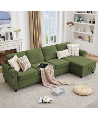 106.5" Modular L-Shape Sofa Bed with  Charging and Storage