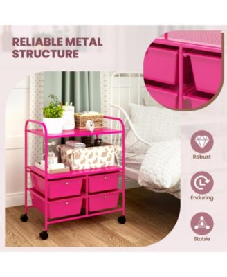 4-Drawer Rolling Storage Cart with 2-Tier Open Shelves