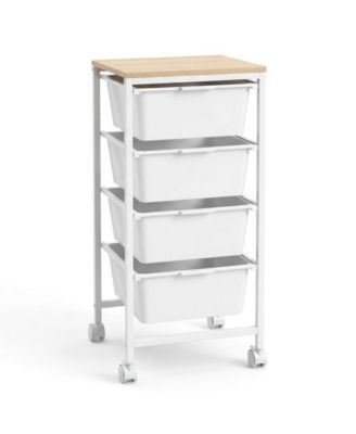 4-Drawer Rolling Storage Cart with Wooden Tabletop