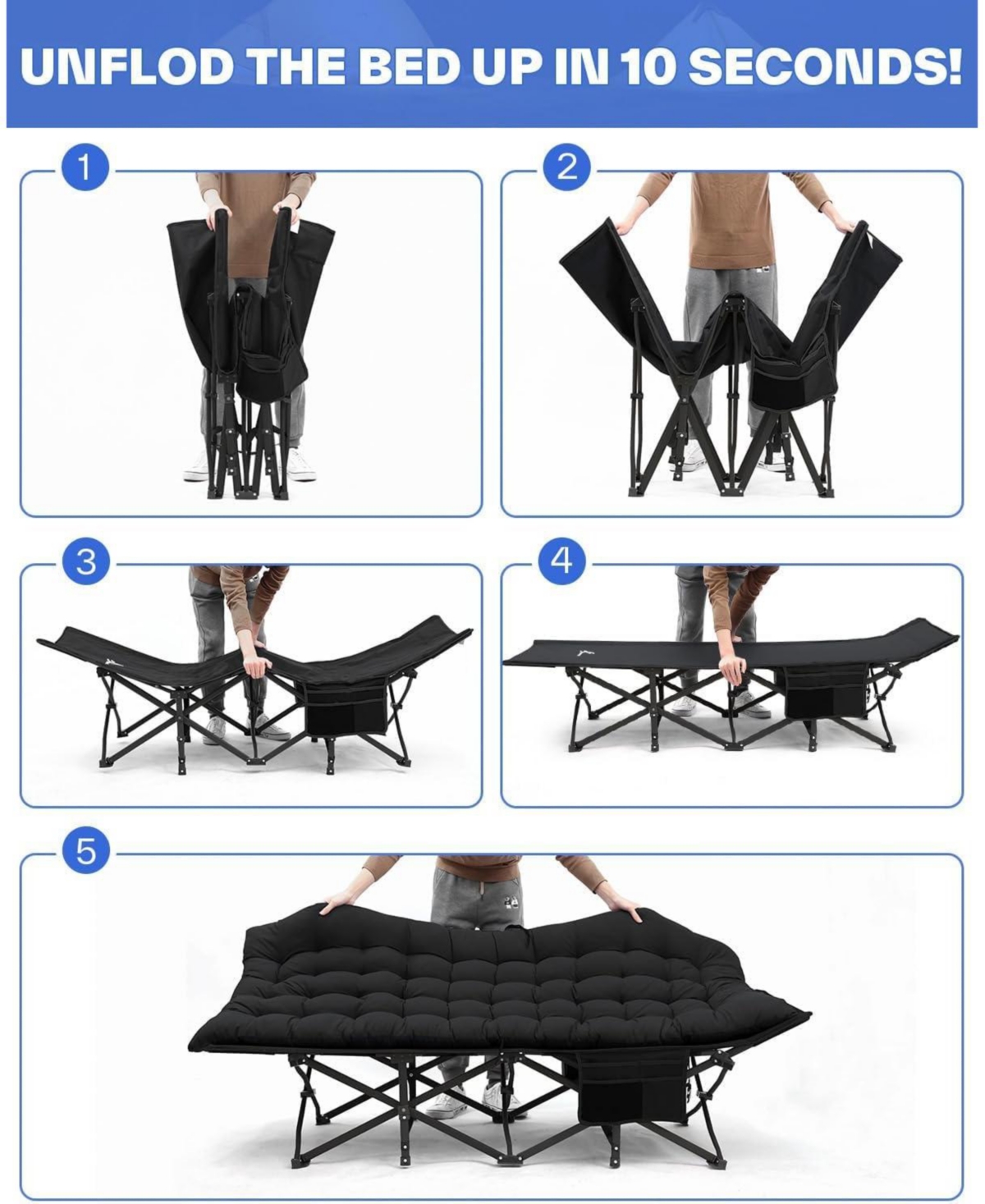 Gnuadz Camping Cot Oxford Heavy-duty Bed Outdoor Recreation Gear