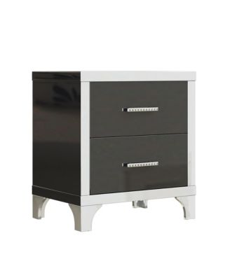 High Gloss Mirrored Nightstand with 2 Drawers and Metal Handle