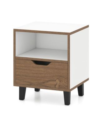 Nightstand with Drawer and Open Storage Shelf for Bedroom