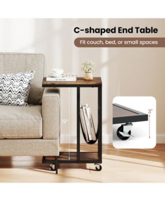 C-shaped Side Table with Canvas Storage Pouch and Metal Frame