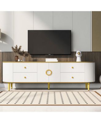Modern TV Stand for TVs up to 80 Inches, Wood TV Console Table with 4 Drawers and 1 Cabinet, Entertainment Center for Living room