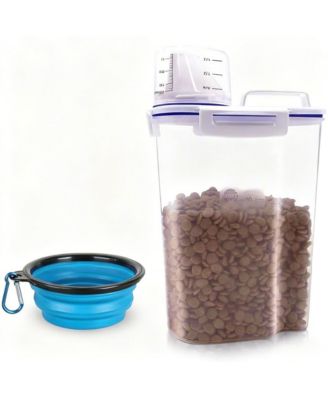 Airtight Pet Food Storage Container with Pour Spout Measuring Cup 4 Seal Buckles BPA Free Durable Plastic