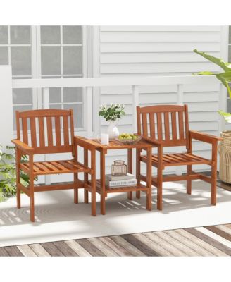 3 PCS Patio Bistro Table and Chairs Set w/ Umbrella Hole for Garden Poolside