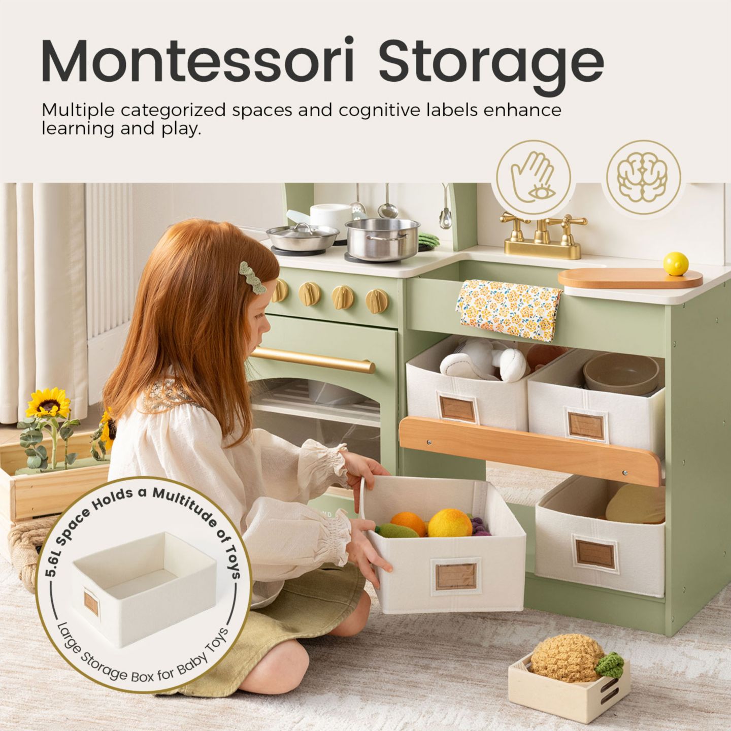 Детские игрушки Tiny Land Serenity Wooden Multifunctional Storage 15-Piece Play Kitchen, Ages 3+ — фото 2
