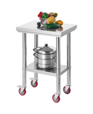 Stainless Steel Prep Table on Wheels with Adjustable Undershelf, 24 x 18 x 34 in