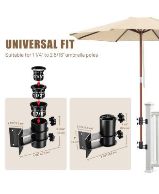 Deck Umbrella Mount Holder Bracket Height Flexible for Patio Railing Balcony Courtyard Poolside Mobile Cart Black Corner