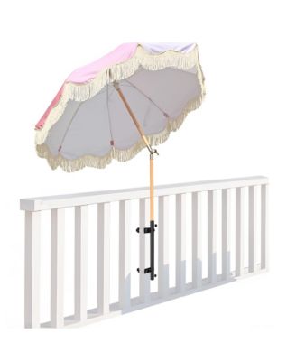 6Ft Vintage Floral Fringe Umbrella w/ Deck Holder Carry Bag Adjustable for Outdoor Balcony Deck Food Ice Cream Cart Mobile Stall