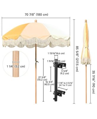 6Ft Vintage Floral Fringe Umbrella w/ Deck Holder Carry Bag Adjustable for Outdoor Balcony Deck Food Ice Cream Cart Mobile Stall