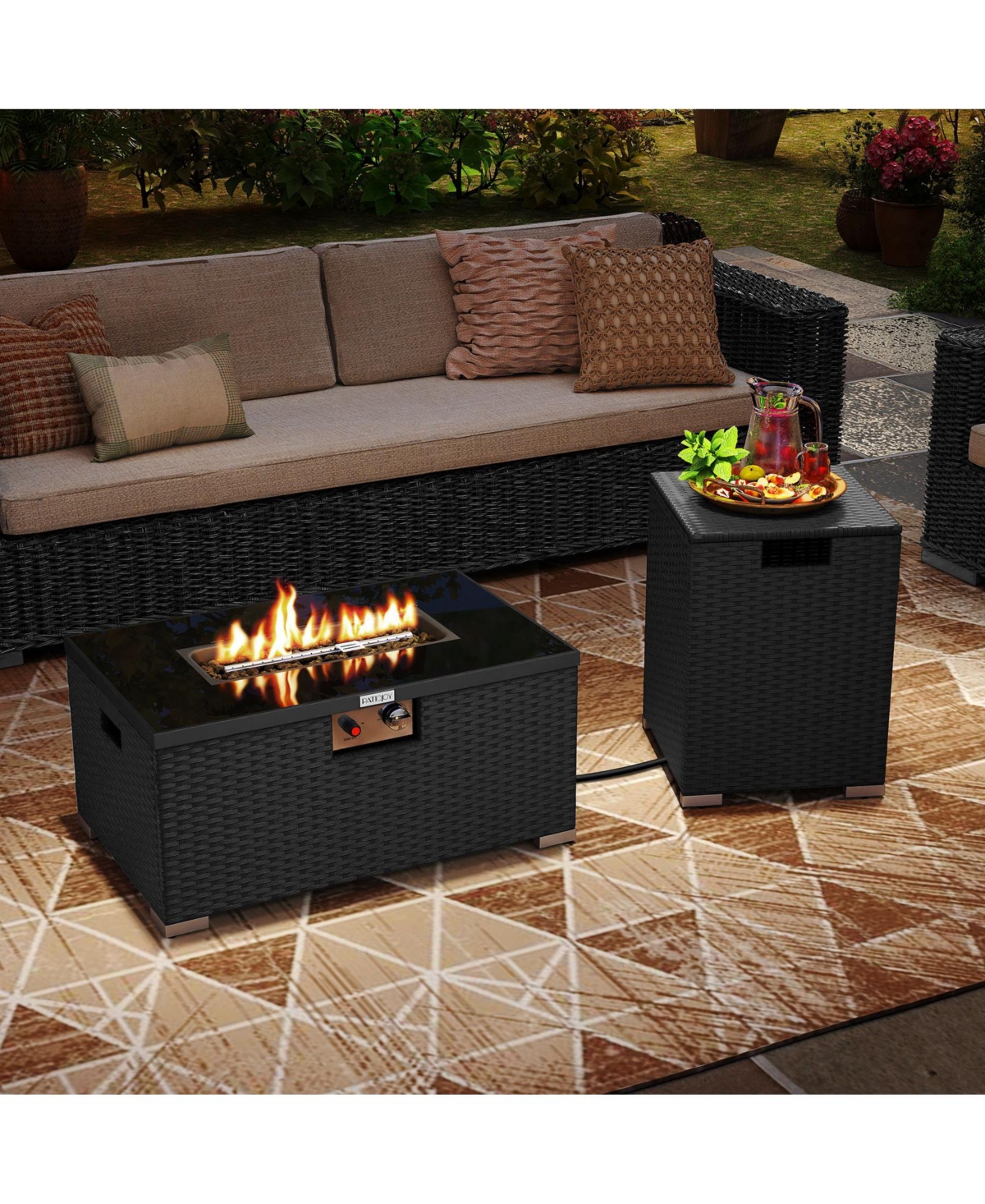 Gouun 2-Piece 32 Rectangle Propane Fire Pit Table Set with Tank Cover and 40000 Btu Output