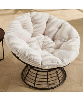 360degree(s) Rotatable Rattan Papasan Chair, Wicker Accent Lounge Seat with Soft Padded Cushion, Balcony, Living Room