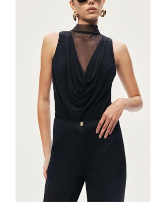 Women's Draped Mesh-Panel Bodysuit