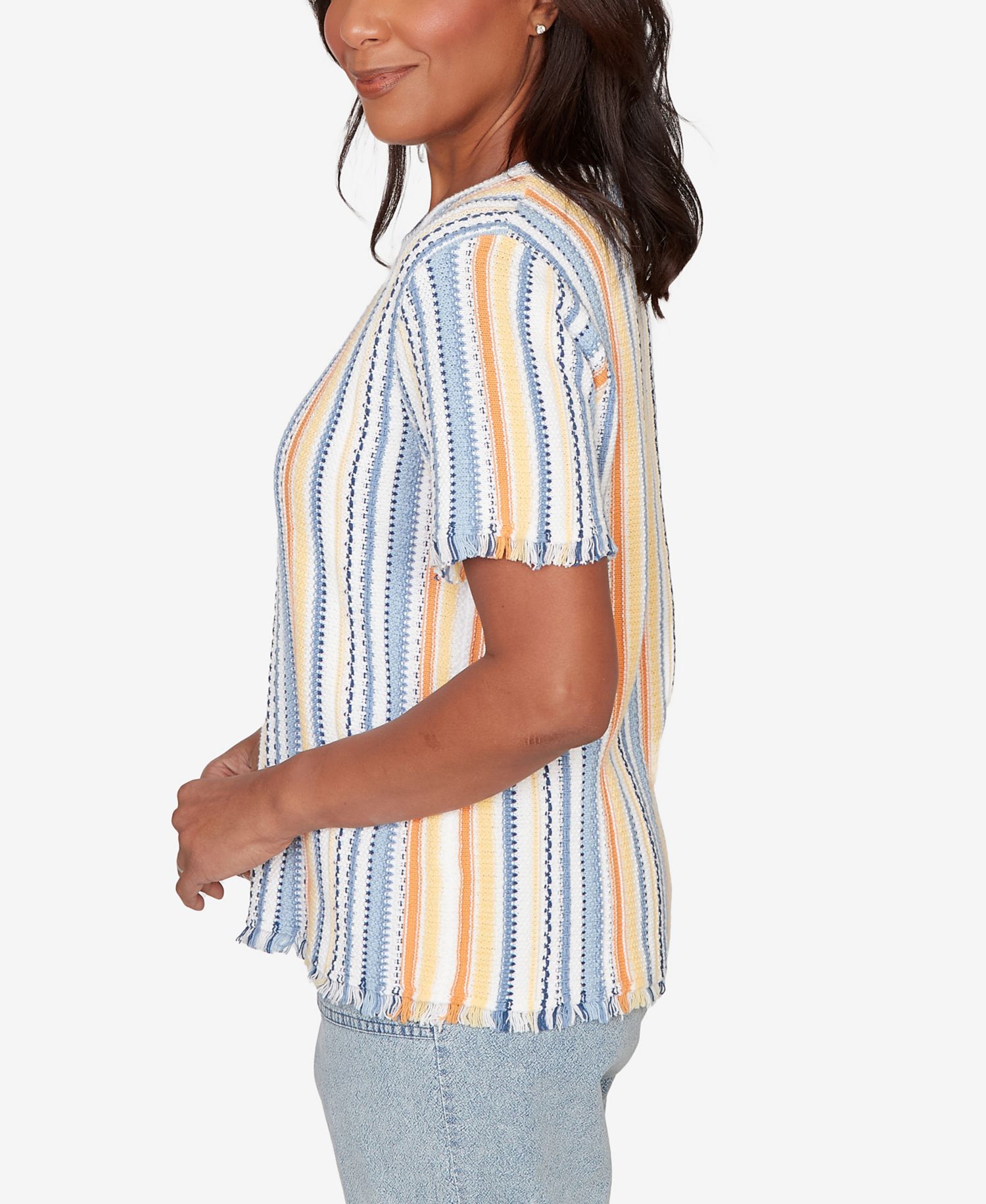 Women's Out of the Blue Textured Fringe Stripe Short-Sleeve T-Shirt