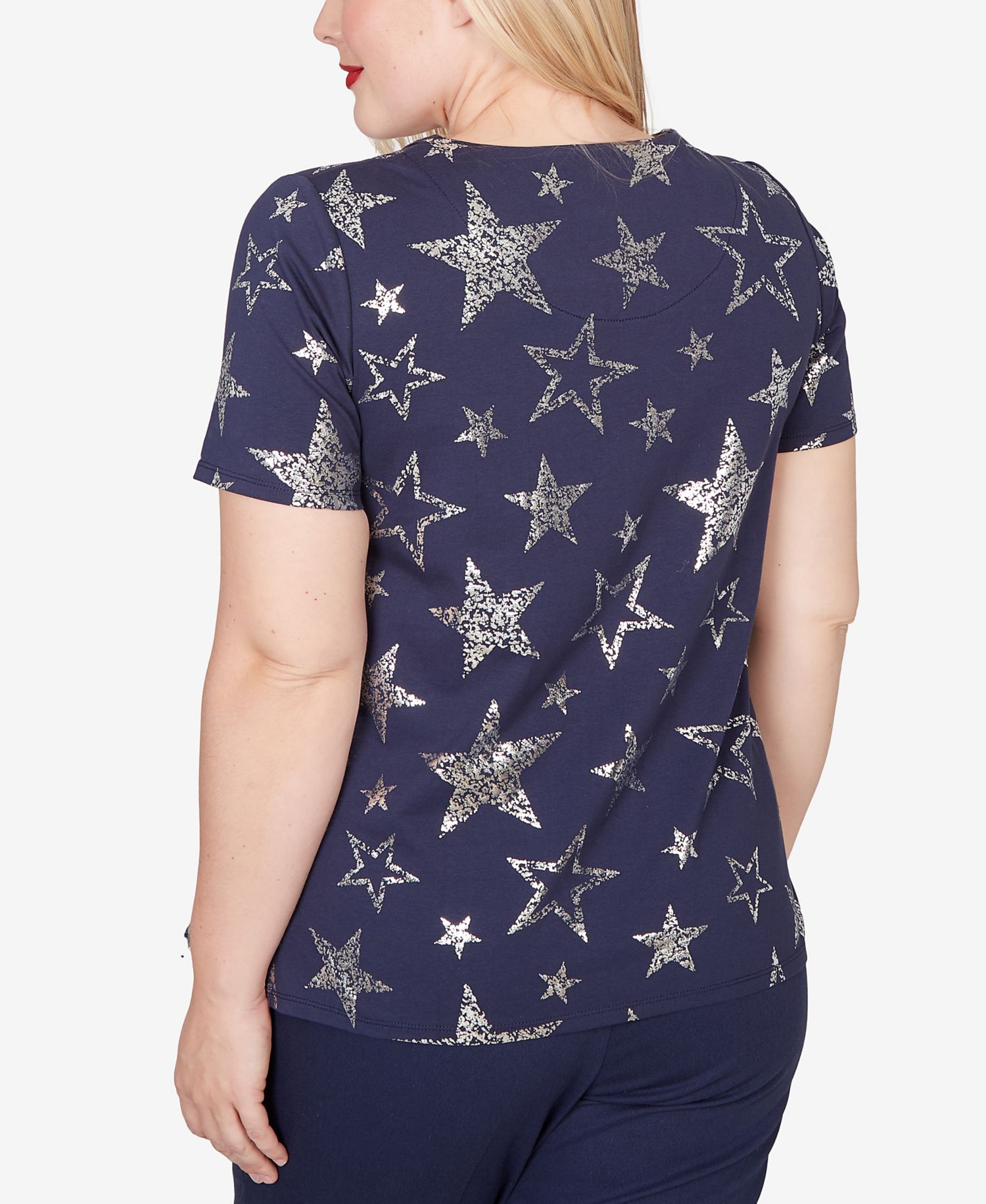 Women's Lady Liberty Sparkling Foil Stars Crewneck T-Shirt