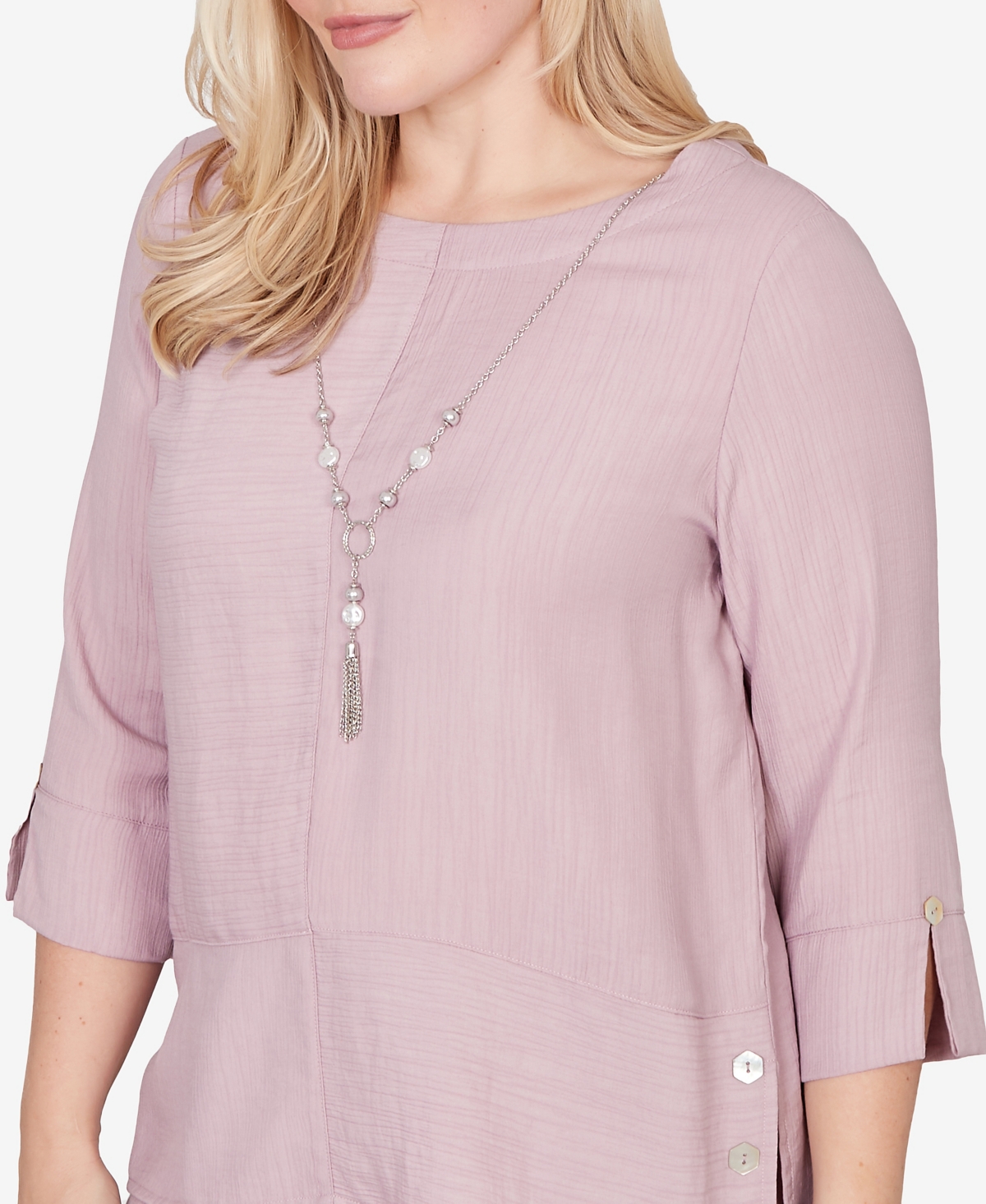 Alfred Dunner Women's Vintage Charm Textured Spliced Rose Crewneck Top