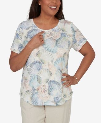 Women's Vintage Charm Seashells Embellished Short-Sleeve Top