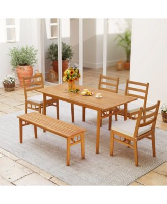 Solid Acacia Wood Patio Chair Set of 2 Armless Chair
