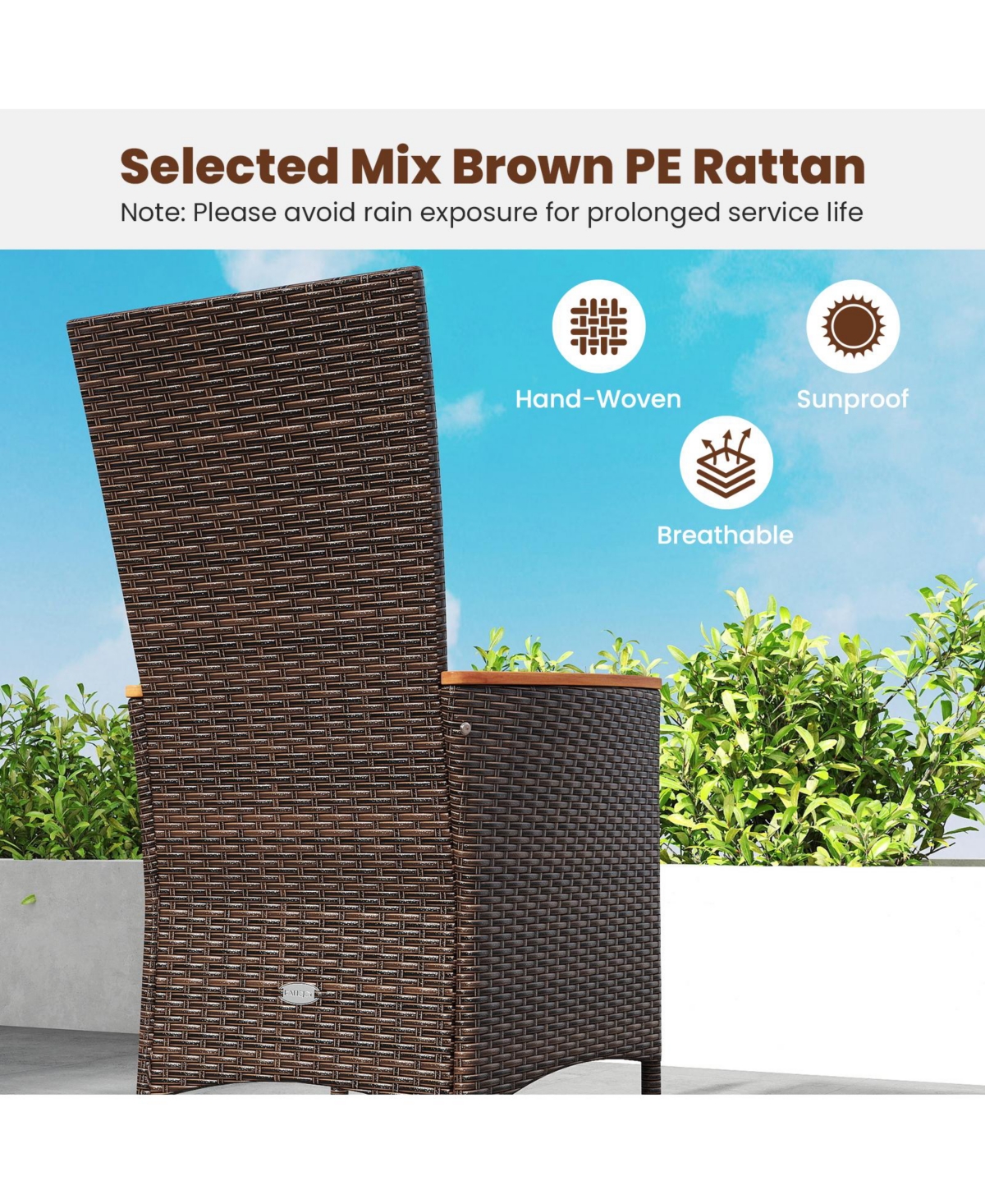 Sugift Patio Rattan Chairs Set of 2 Outdoor Wicker Dining Chairs with High Backrest