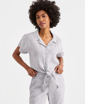 Women's 100% Linen Tie-Front Shirt