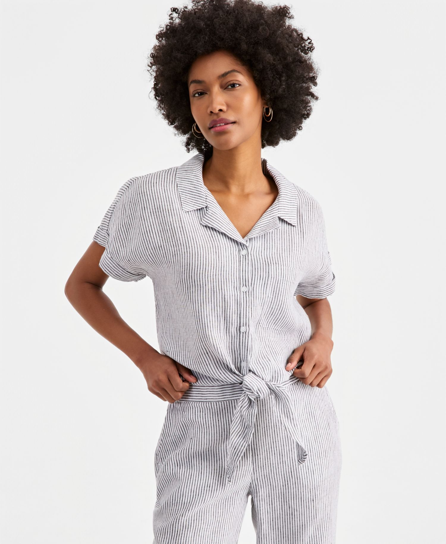 Petite Linen Tie-Front Top