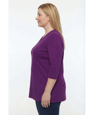 Plus Size Perfect Three-Quarter Sleeve V-Neck Tunic
