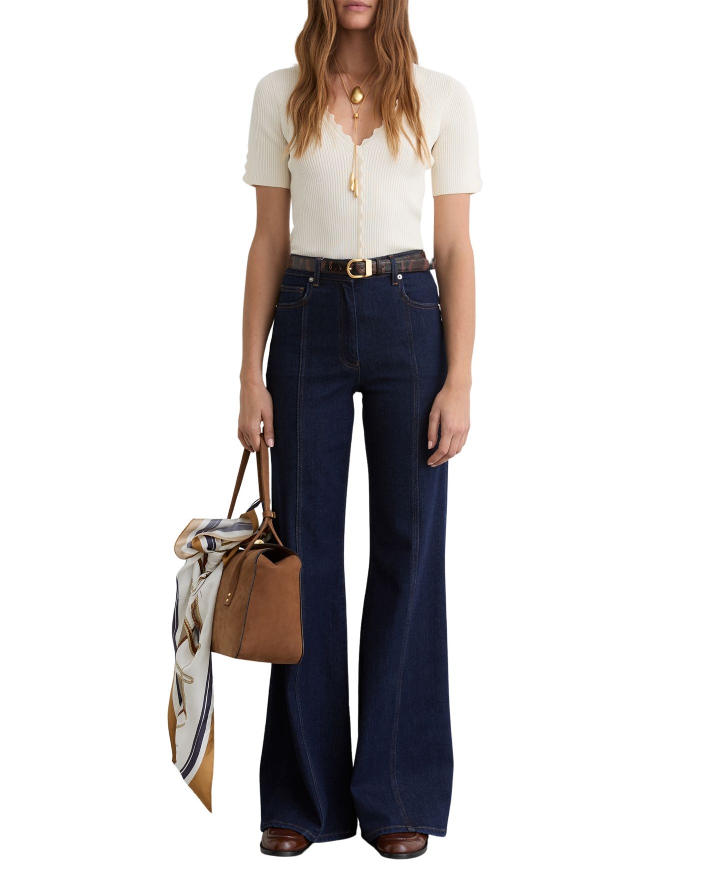 Женский топ REISS Marcy Scallop-Trim Rib-Knit, цвет: Слоновая кость — фото 3
