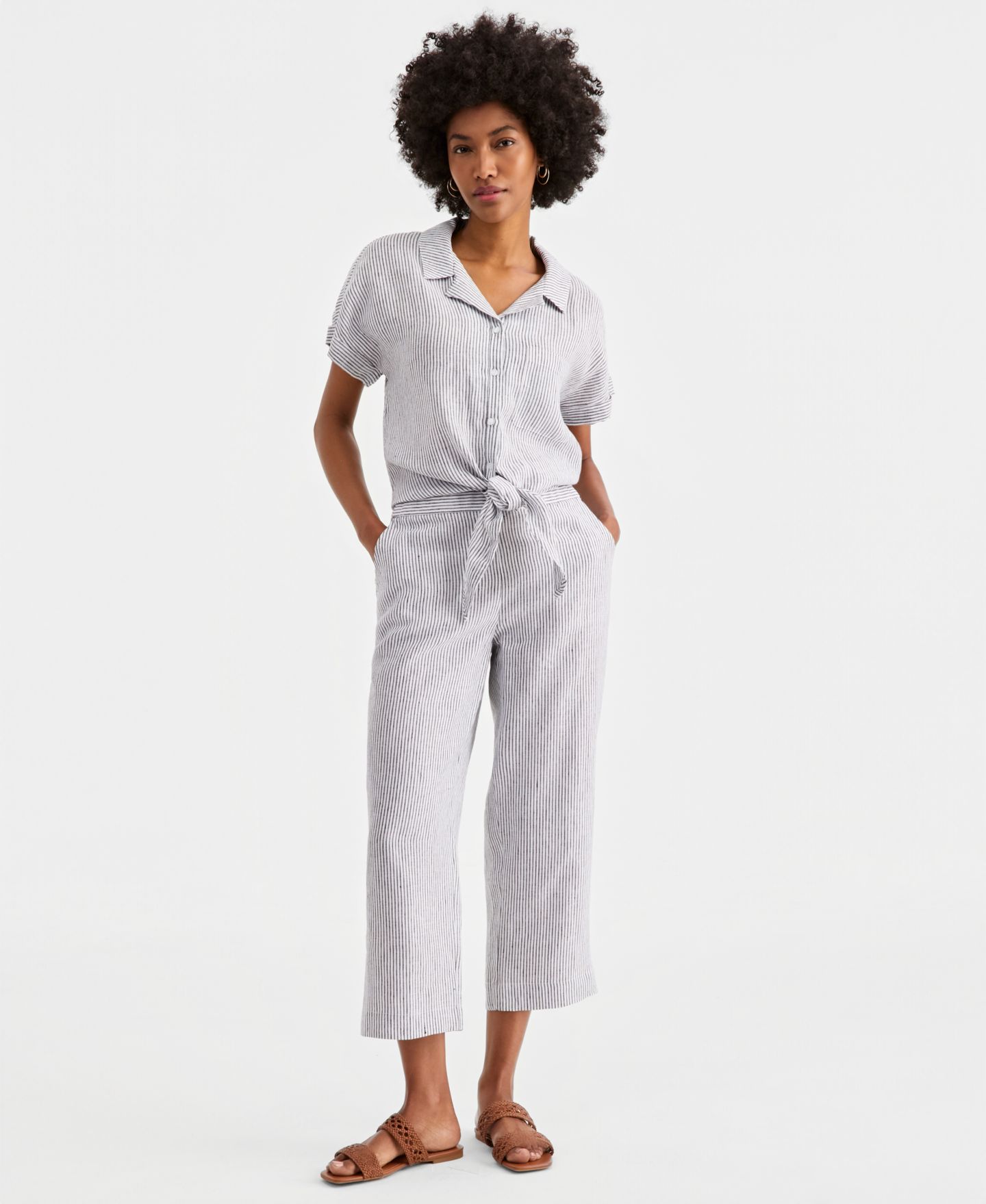Женские брюки Charter Club Lined Printed Cropped Pants, цвет: Чёрный полосатый — фото 5