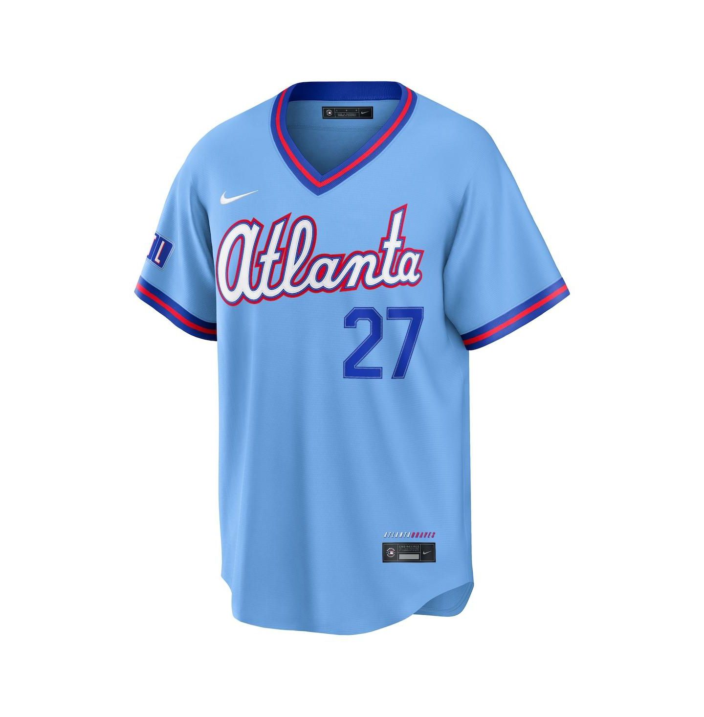 Мужской топ Nike Austin Riley Powder Blue Atlanta Braves 2026 City Connect Stadium Jersey — фото 2