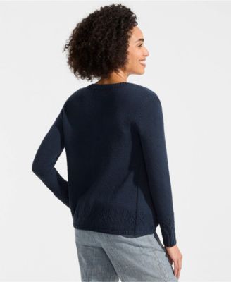 Women's Pointelle Crew Neck Cardigan Sweater