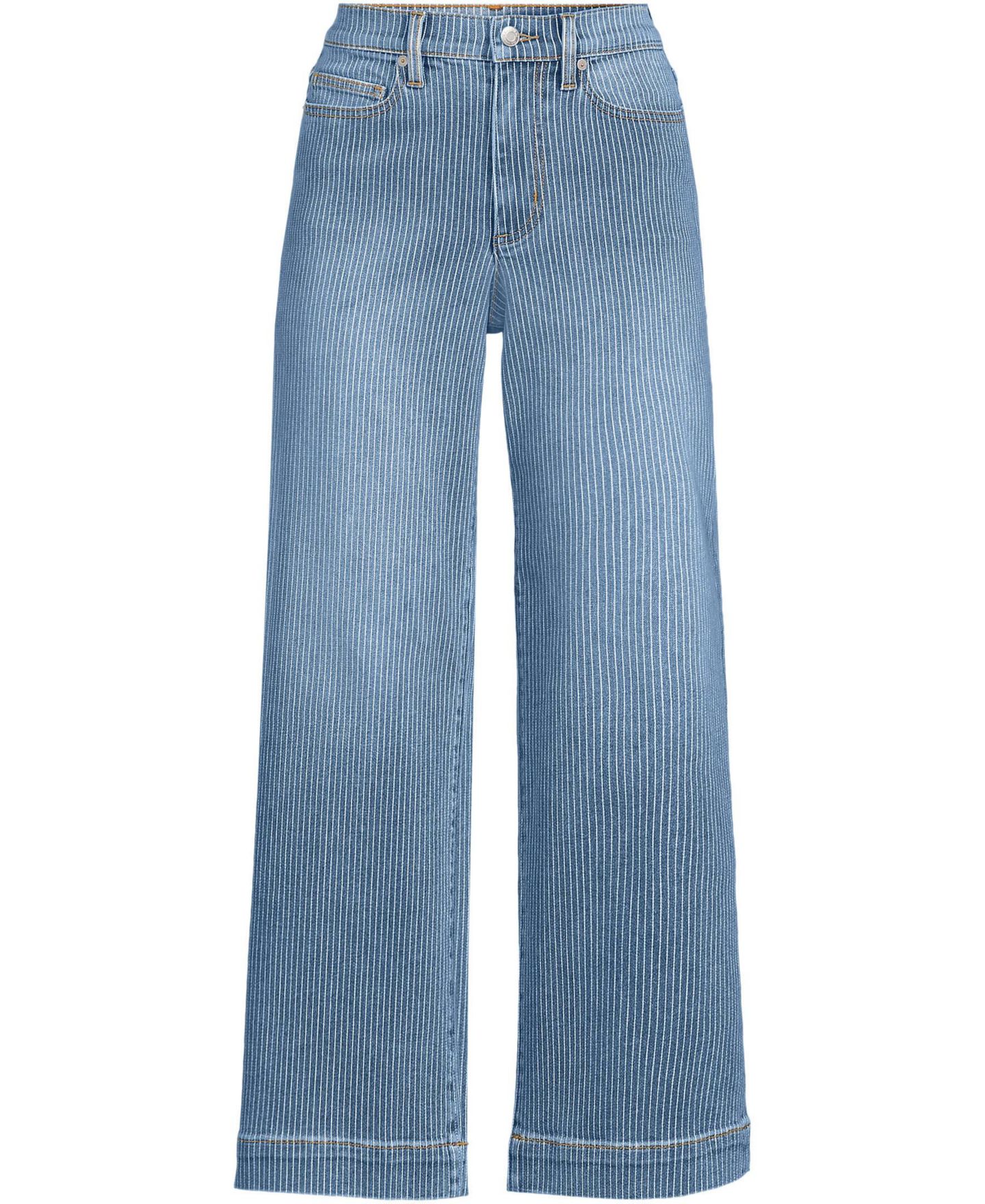 Женские джинсы Lands' End Tall Denim High Rise Wide Leg Crop, цвет: Синий полосатый — фото 4